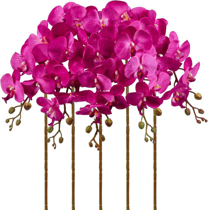 Burgundy Flowers Artificial Orchids 5PCS Fake Orchid 35.4" Faux Orchid Stems Burugndy Artificial Flowers for Bridal Shower Wedding Centerpieces Home Decor (Burgundy)
