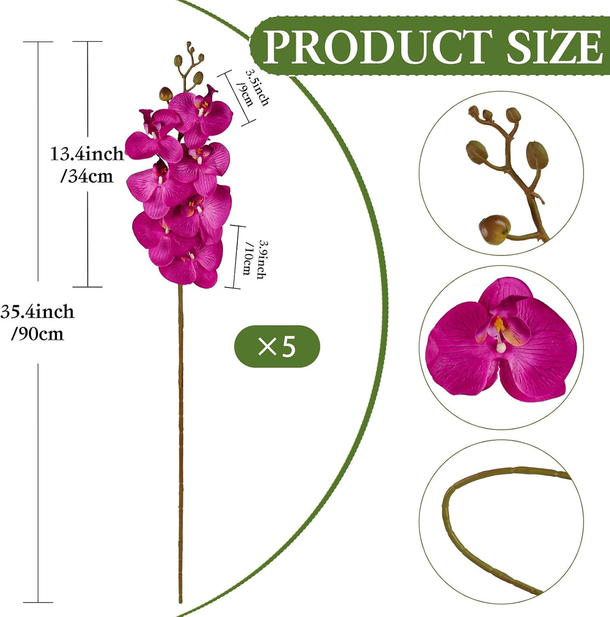 Burgundy Flowers Artificial Orchids 5PCS Fake Orchid 35.4" Faux Orchid Stems Burugndy Artificial Flowers for Bridal Shower Wedding Centerpieces Home Decor (Burgundy)