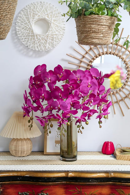 Burgundy Flowers Artificial Orchids 5PCS Fake Orchid 35.4" Faux Orchid Stems Burugndy Artificial Flowers for Bridal Shower Wedding Centerpieces Home Decor (Burgundy)