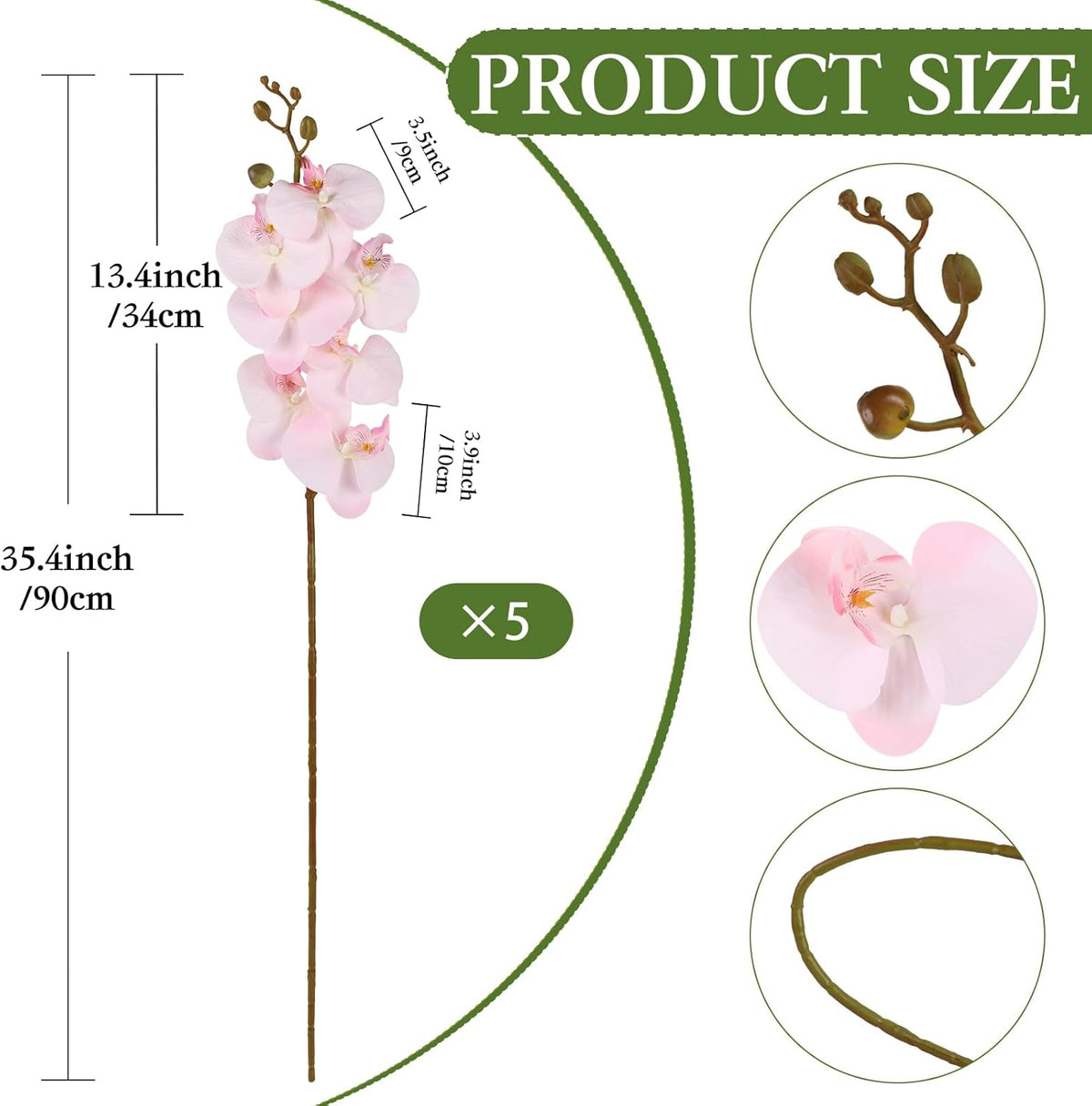 Burgundy Flowers Artificial Orchids 5PCS Fake Orchid 35.4" Faux Orchid Stems Burugndy Artificial Flowers for Bridal Shower Wedding Centerpieces Home Decor (Burgundy)