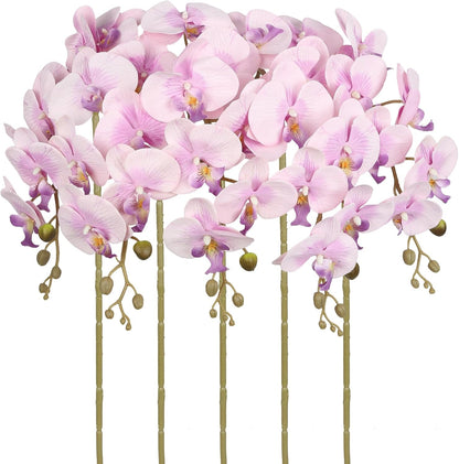 Burgundy Flowers Artificial Orchids 5PCS Fake Orchid 35.4" Faux Orchid Stems Burugndy Artificial Flowers for Bridal Shower Wedding Centerpieces Home Decor (Burgundy)