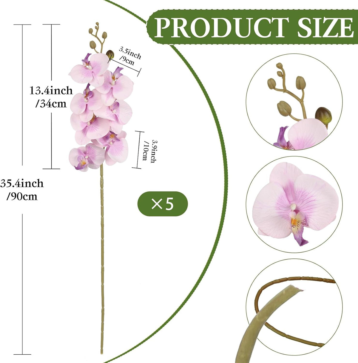 Burgundy Flowers Artificial Orchids 5PCS Fake Orchid 35.4" Faux Orchid Stems Burugndy Artificial Flowers for Bridal Shower Wedding Centerpieces Home Decor (Burgundy)