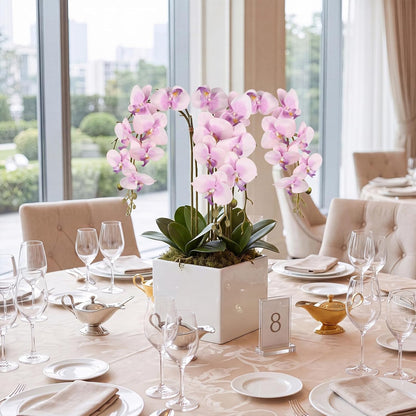 Burgundy Flowers Artificial Orchids 5PCS Fake Orchid 35.4" Faux Orchid Stems Burugndy Artificial Flowers for Bridal Shower Wedding Centerpieces Home Decor (Burgundy)