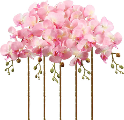 Burgundy Flowers Artificial Orchids 5PCS Fake Orchid 35.4" Faux Orchid Stems Burugndy Artificial Flowers for Bridal Shower Wedding Centerpieces Home Decor (Burgundy)