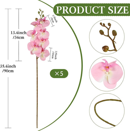 Burgundy Flowers Artificial Orchids 5PCS Fake Orchid 35.4" Faux Orchid Stems Burugndy Artificial Flowers for Bridal Shower Wedding Centerpieces Home Decor (Burgundy)