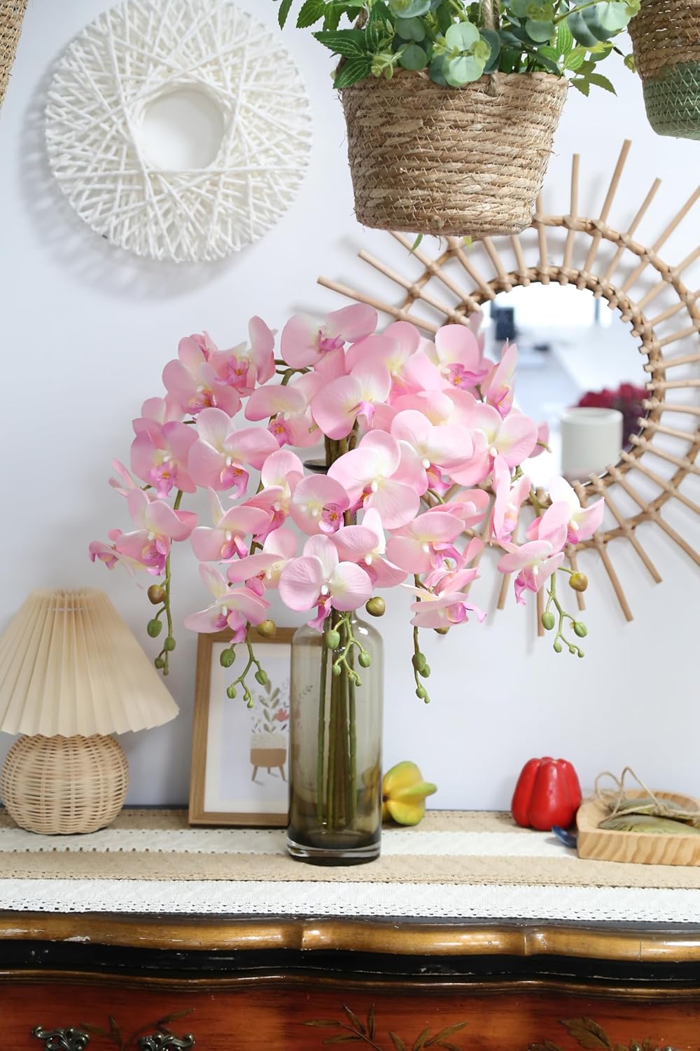 Burgundy Flowers Artificial Orchids 5PCS Fake Orchid 35.4" Faux Orchid Stems Burugndy Artificial Flowers for Bridal Shower Wedding Centerpieces Home Decor (Burgundy)