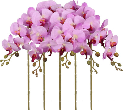 Burgundy Flowers Artificial Orchids 5PCS Fake Orchid 35.4" Faux Orchid Stems Burugndy Artificial Flowers for Bridal Shower Wedding Centerpieces Home Decor (Burgundy)