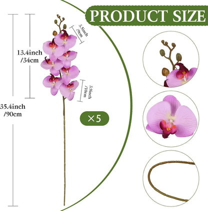 Burgundy Flowers Artificial Orchids 5PCS Fake Orchid 35.4" Faux Orchid Stems Burugndy Artificial Flowers for Bridal Shower Wedding Centerpieces Home Decor (Burgundy)
