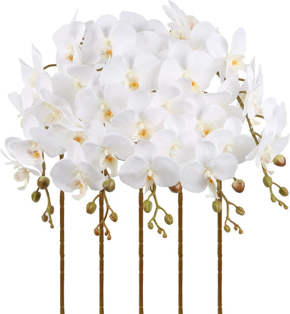 Burgundy Flowers Artificial Orchids 5PCS Fake Orchid 35.4" Faux Orchid Stems Burugndy Artificial Flowers for Bridal Shower Wedding Centerpieces Home Decor (Burgundy)