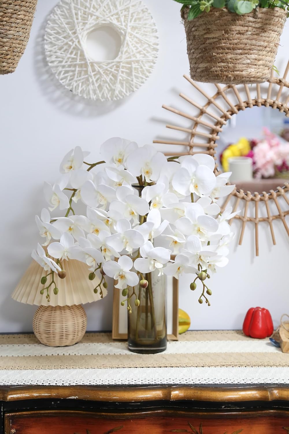 Burgundy Flowers Artificial Orchids 5PCS Fake Orchid 35.4" Faux Orchid Stems Burugndy Artificial Flowers for Bridal Shower Wedding Centerpieces Home Decor (Burgundy)