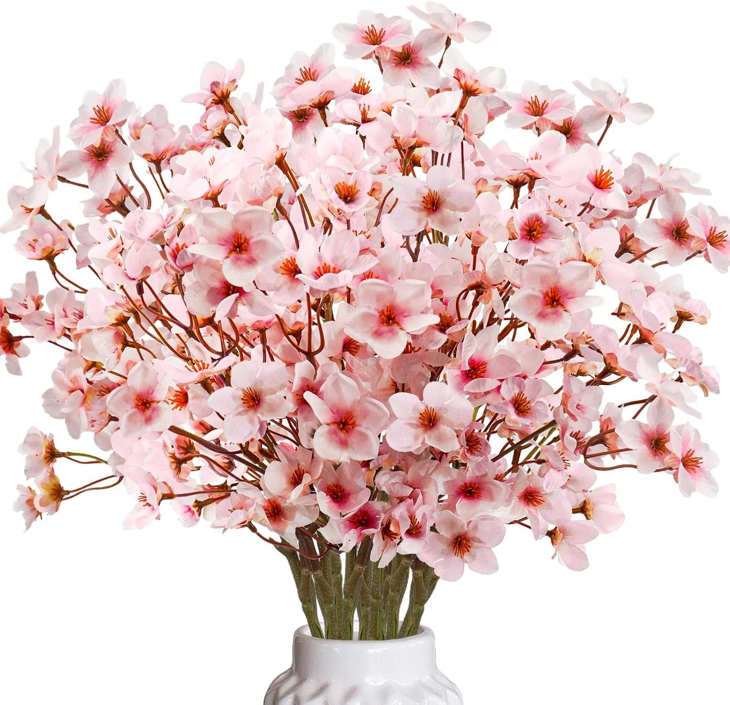 obbsie 24Pcs Artificial Cherry Blossom Flower, Faux Silk Peach Blossom Branches Fake Plum Blossom Flowers Stems Arrangements for DIY Home Wedding Table Centerpieces Vase Decor