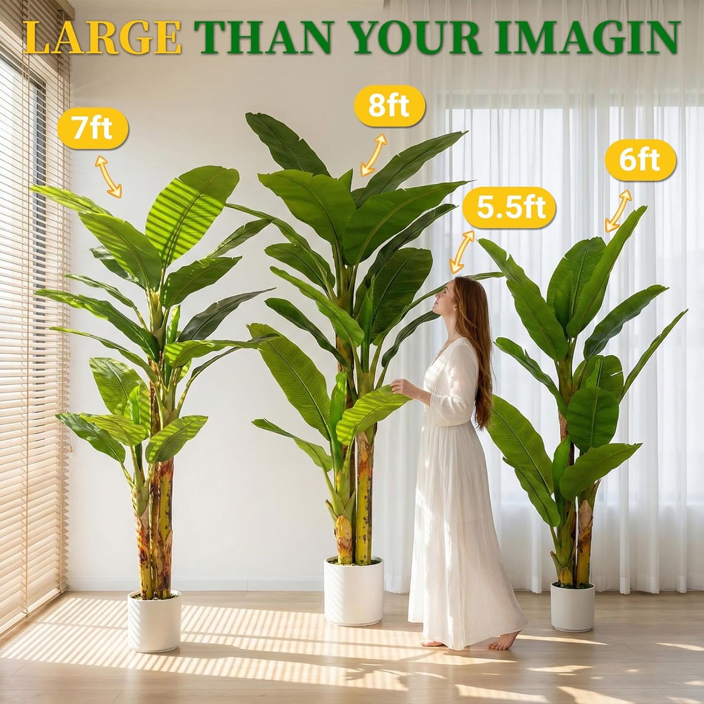 7FT Artificial Banana Tree Luxury Faux Banana Plant Fake Tree for Living Room Decor Extra Large Tropical Silk Tree Indoor Floor Plant Home Modern Office Greenery Big Tall Fake Plants Corner Decor
