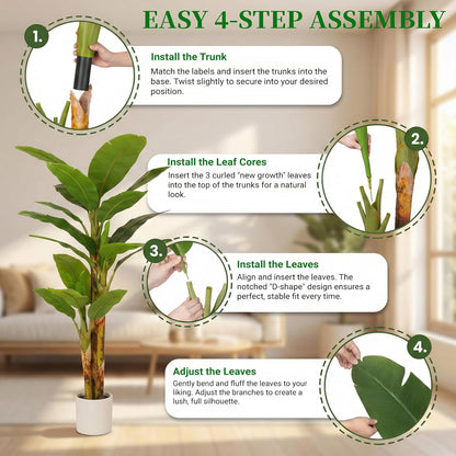 7FT Artificial Banana Tree Luxury Faux Banana Plant Fake Tree for Living Room Decor Extra Large Tropical Silk Tree Indoor Floor Plant Home Modern Office Greenery Big Tall Fake Plants Corner Decor