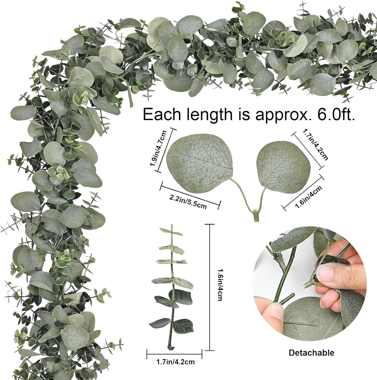 Dolicer 6FT Artificial Eucalyptus Garland Faux Greenery Garland