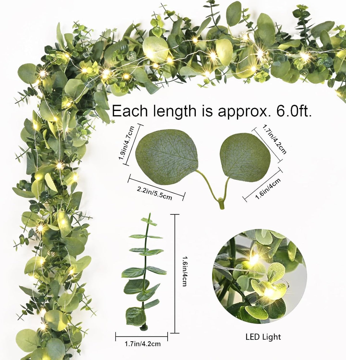 Dolicer 6FT Artificial Eucalyptus Garland Faux Greenery Garland