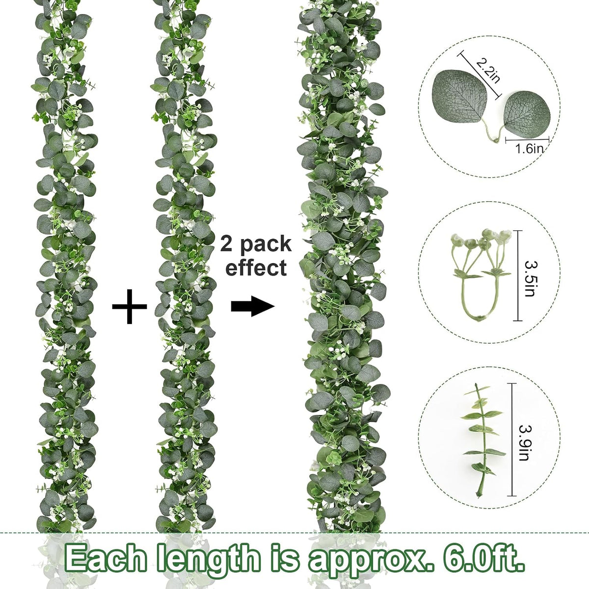 Dolicer 6FT Artificial Eucalyptus Garland Faux Greenery Garland