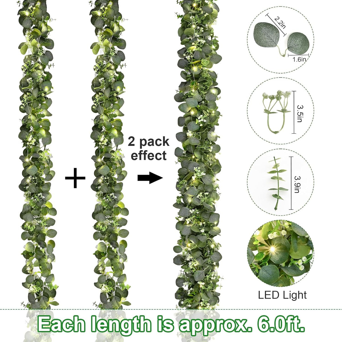 Dolicer 6FT Artificial Eucalyptus Garland Faux Greenery Garland