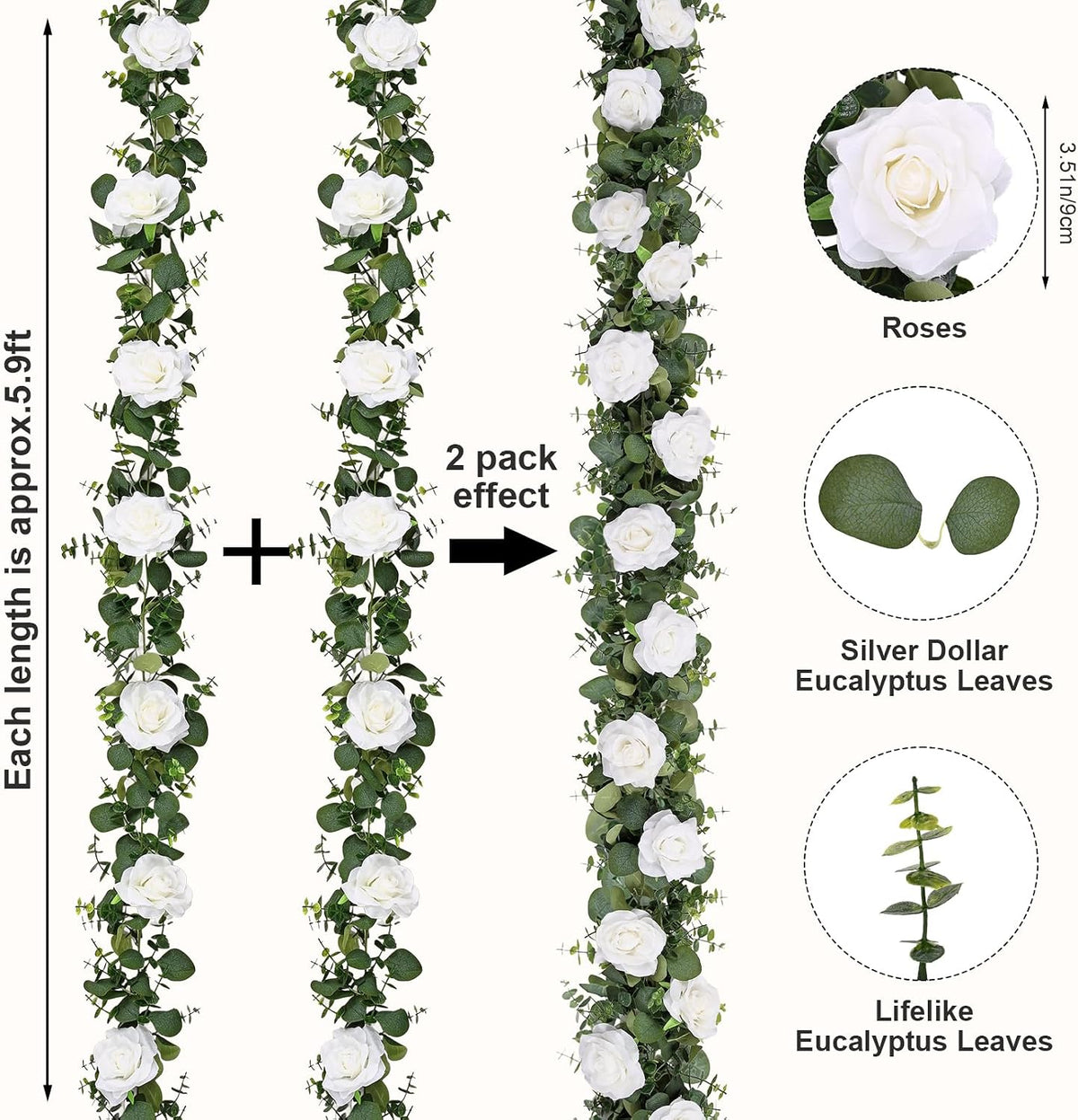 Dolicer 6FT Artificial Eucalyptus Garland Faux Greenery Garland