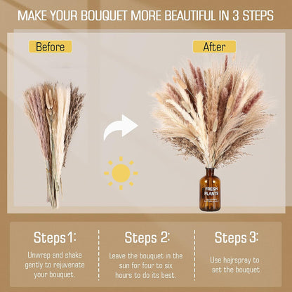 N&T NETING Dried Pampas Grass Boho Set for Crafts Centerpiece, 75Pcs