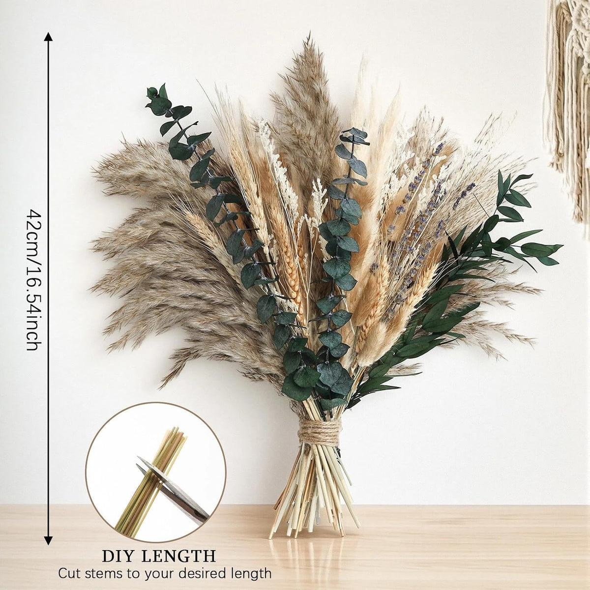 N&T NETING Dried Pampas Grass Boho Set for Crafts Centerpiece, 75Pcs