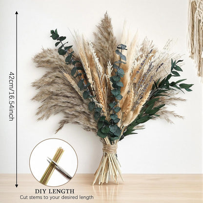N&T NETING Dried Pampas Grass Boho Set for Crafts Centerpiece, 75Pcs