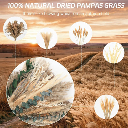 N&T NETING Dried Pampas Grass Boho Set for Crafts Centerpiece, 75Pcs