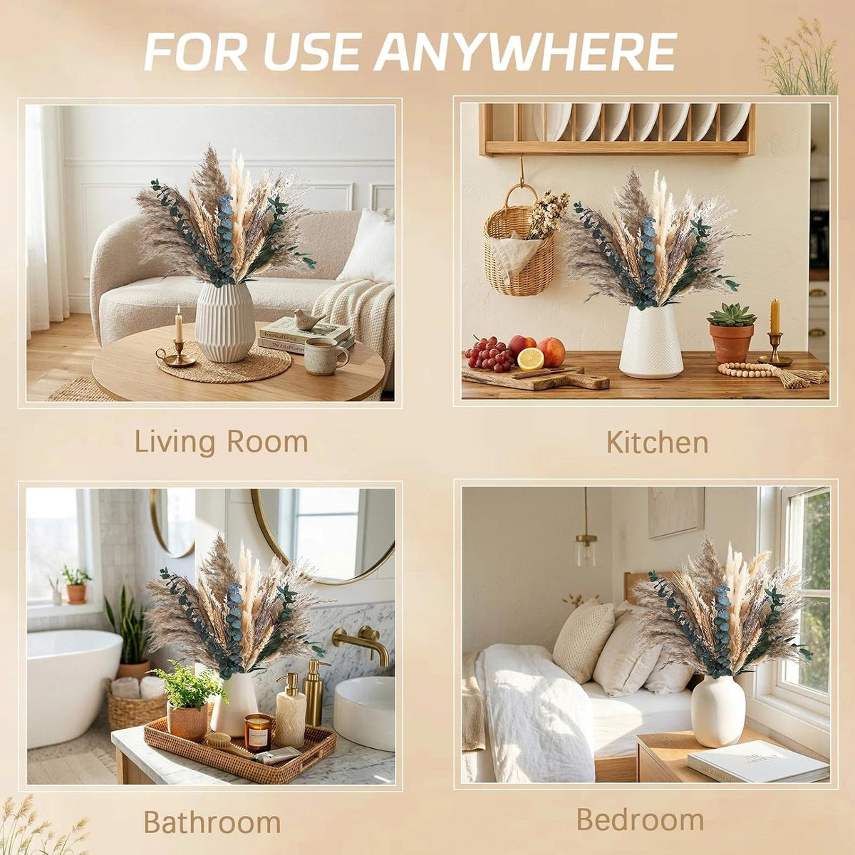 N&T NETING Dried Pampas Grass Boho Set for Crafts Centerpiece, 75Pcs