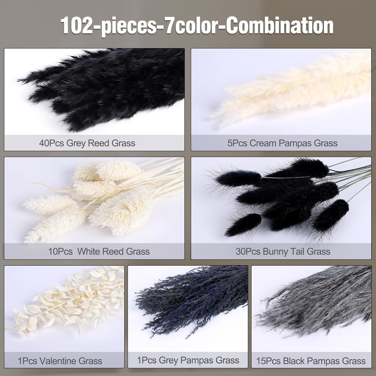 N&T NETING Dried Pampas Grass Boho Set for Crafts Centerpiece, 75Pcs
