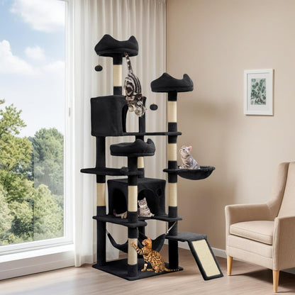 54in Cat Tree Tower Condo, Multi-Level with Sisal Scratching Post, Cat Condos, Plush Top Perches, Hammock, Space Saving Cat Condo, Dangling Ball, Pet Play House,Pet Gift, Green