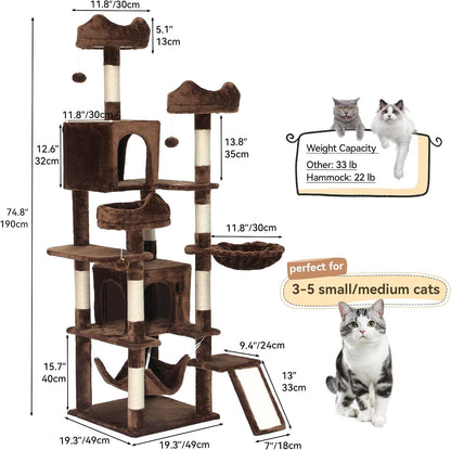 54in Cat Tree Tower Condo, Multi-Level with Sisal Scratching Post, Cat Condos, Plush Top Perches, Hammock, Space Saving Cat Condo, Dangling Ball, Pet Play House,Pet Gift, Green