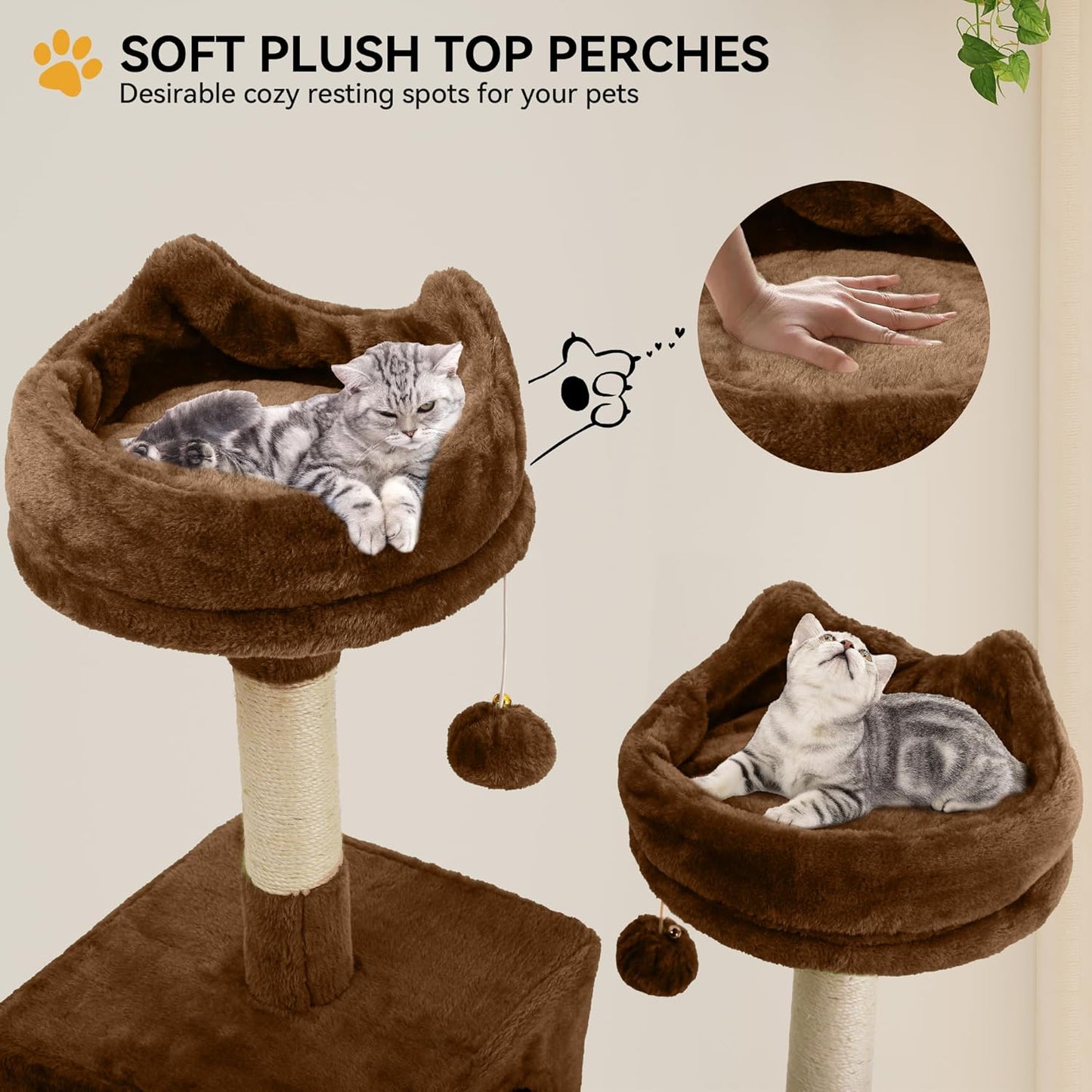 54in Cat Tree Tower Condo, Multi-Level with Sisal Scratching Post, Cat Condos, Plush Top Perches, Hammock, Space Saving Cat Condo, Dangling Ball, Pet Play House,Pet Gift, Green