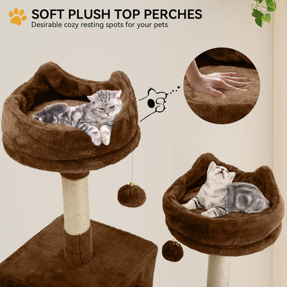 54in Cat Tree Tower Condo, Multi-Level with Sisal Scratching Post, Cat Condos, Plush Top Perches, Hammock, Space Saving Cat Condo, Dangling Ball, Pet Play House,Pet Gift, Green