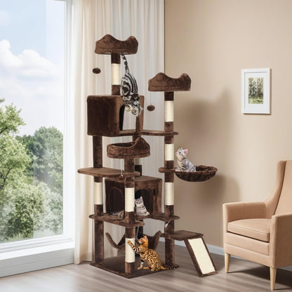 54in Cat Tree Tower Condo, Multi-Level with Sisal Scratching Post, Cat Condos, Plush Top Perches, Hammock, Space Saving Cat Condo, Dangling Ball, Pet Play House,Pet Gift, Green