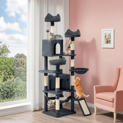 54in Cat Tree Tower Condo, Multi-Level with Sisal Scratching Post, Cat Condos, Plush Top Perches, Hammock, Space Saving Cat Condo, Dangling Ball, Pet Play House,Pet Gift, Green
