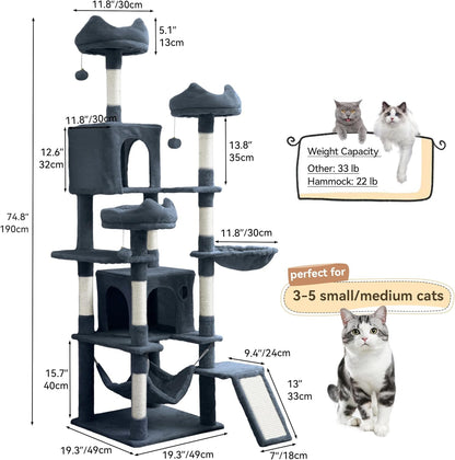 54in Cat Tree Tower Condo, Multi-Level with Sisal Scratching Post, Cat Condos, Plush Top Perches, Hammock, Space Saving Cat Condo, Dangling Ball, Pet Play House,Pet Gift, Green