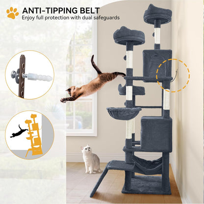 54in Cat Tree Tower Condo, Multi-Level with Sisal Scratching Post, Cat Condos, Plush Top Perches, Hammock, Space Saving Cat Condo, Dangling Ball, Pet Play House,Pet Gift, Green