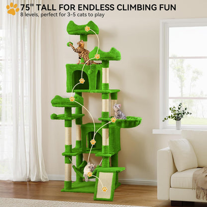 54in Cat Tree Tower Condo, Multi-Level with Sisal Scratching Post, Cat Condos, Plush Top Perches, Hammock, Space Saving Cat Condo, Dangling Ball, Pet Play House,Pet Gift, Green