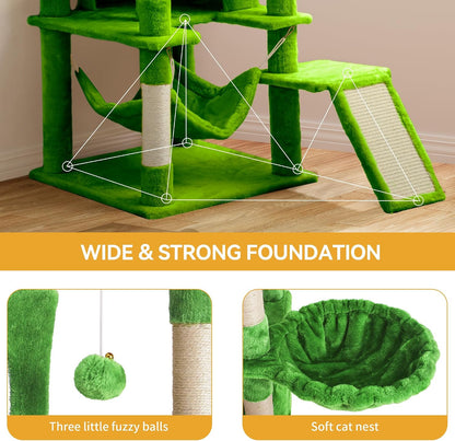 54in Cat Tree Tower Condo, Multi-Level with Sisal Scratching Post, Cat Condos, Plush Top Perches, Hammock, Space Saving Cat Condo, Dangling Ball, Pet Play House,Pet Gift, Green