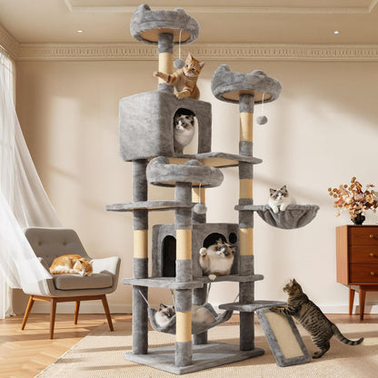 54in Cat Tree Tower Condo, Multi-Level with Sisal Scratching Post, Cat Condos, Plush Top Perches, Hammock, Space Saving Cat Condo, Dangling Ball, Pet Play House,Pet Gift, Green