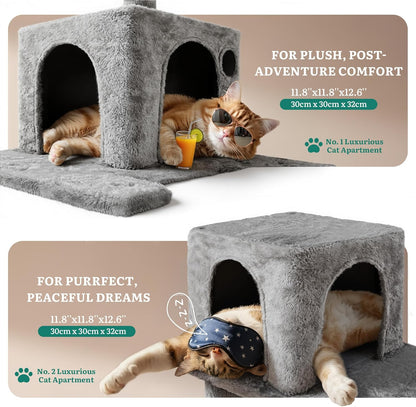 54in Cat Tree Tower Condo, Multi-Level with Sisal Scratching Post, Cat Condos, Plush Top Perches, Hammock, Space Saving Cat Condo, Dangling Ball, Pet Play House,Pet Gift, Green