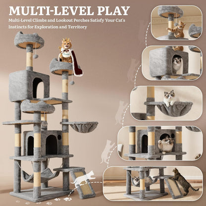 54in Cat Tree Tower Condo, Multi-Level with Sisal Scratching Post, Cat Condos, Plush Top Perches, Hammock, Space Saving Cat Condo, Dangling Ball, Pet Play House,Pet Gift, Green