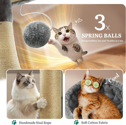 54in Cat Tree Tower Condo, Multi-Level with Sisal Scratching Post, Cat Condos, Plush Top Perches, Hammock, Space Saving Cat Condo, Dangling Ball, Pet Play House,Pet Gift, Green