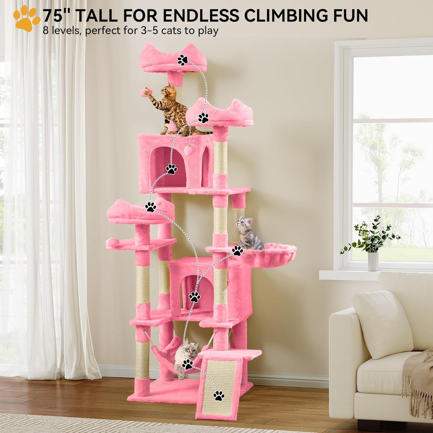 54in Cat Tree Tower Condo, Multi-Level with Sisal Scratching Post, Cat Condos, Plush Top Perches, Hammock, Space Saving Cat Condo, Dangling Ball, Pet Play House,Pet Gift, Green