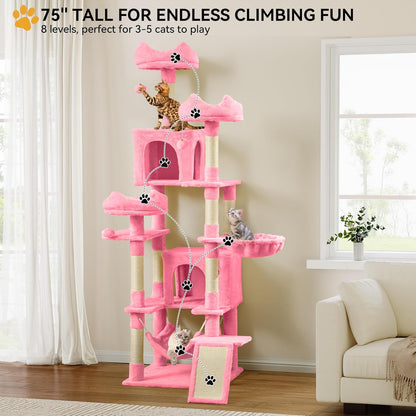 54in Cat Tree Tower Condo, Multi-Level with Sisal Scratching Post, Cat Condos, Plush Top Perches, Hammock, Space Saving Cat Condo, Dangling Ball, Pet Play House,Pet Gift, Green