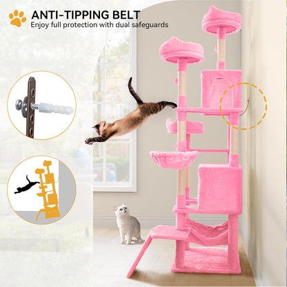 54in Cat Tree Tower Condo, Multi-Level with Sisal Scratching Post, Cat Condos, Plush Top Perches, Hammock, Space Saving Cat Condo, Dangling Ball, Pet Play House,Pet Gift, Green