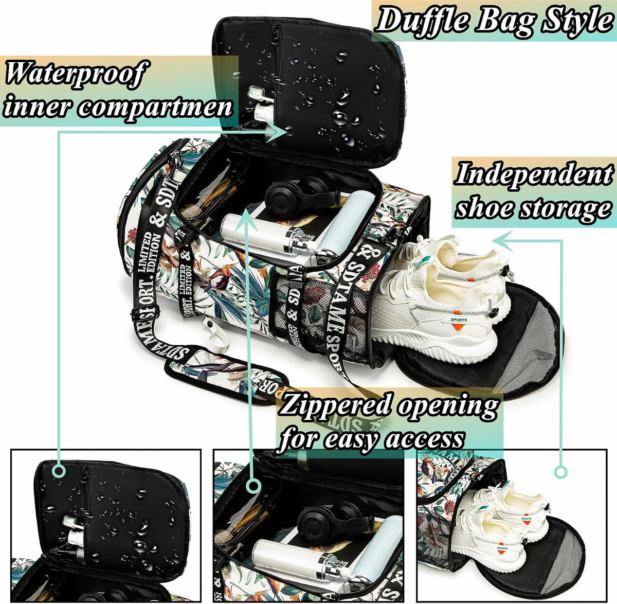 Gym Duffle Bag Backpack,4‑Way Waterproof with Shoe Compartment Travel Laptop