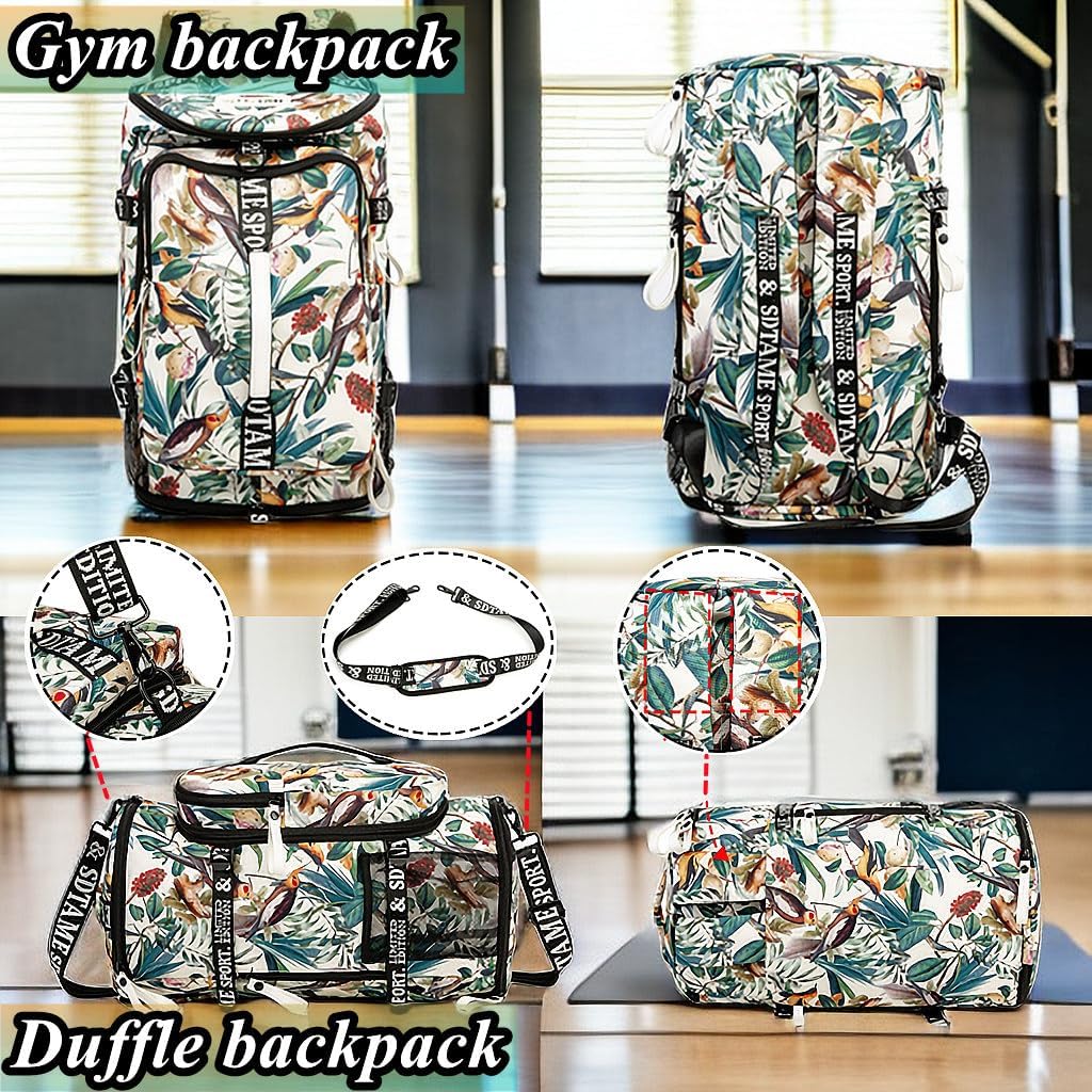 Gym Duffle Bag Backpack,4‑Way Waterproof with Shoe Compartment Travel Laptop