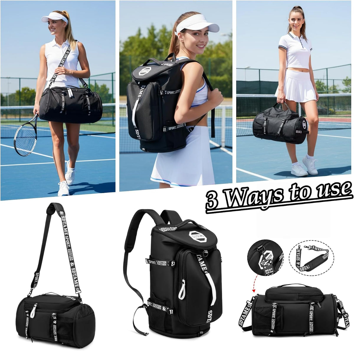 Gym Duffle Bag Backpack,4‑Way Waterproof with Shoe Compartment Travel Laptop