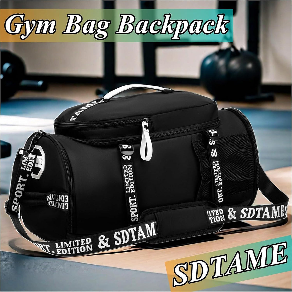 Gym Duffle Bag Backpack,4‑Way Waterproof with Shoe Compartment Travel Laptop