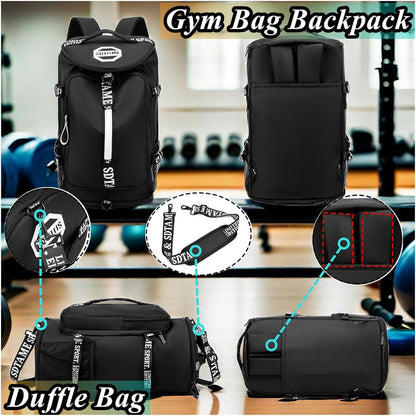 Gym Duffle Bag Backpack,4‑Way Waterproof with Shoe Compartment Travel Laptop